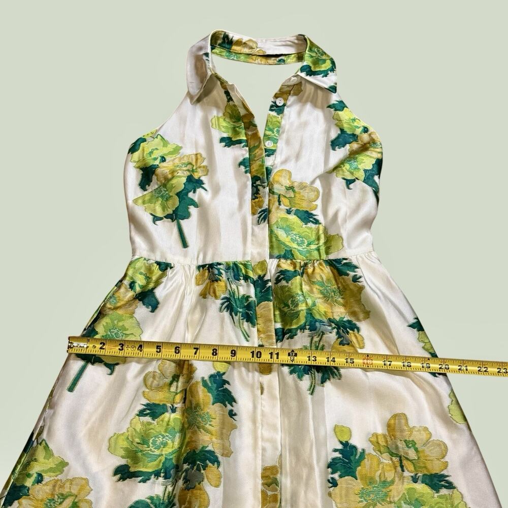 Belle Badgley Mischka Greta Backless Midi Dress Size 6 Green Cream Floral Print - Picture 10 of 13